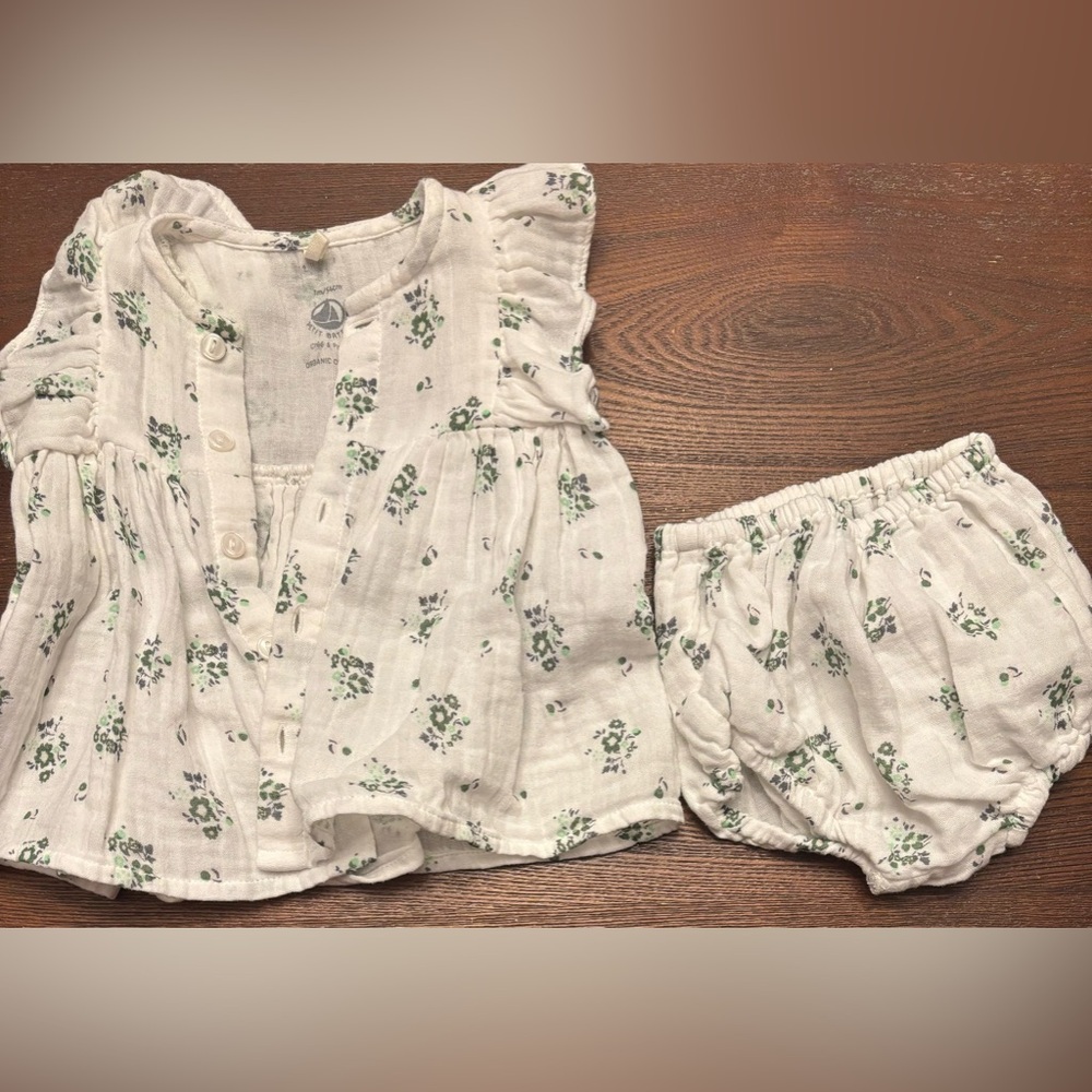 Petit Bateau Button Dress and Diaper Cover Size 1M